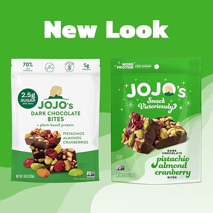 JOJO's Dark Chocolate Pistachio Almond Cranberry Healthy Snack Low Sugar Low Carb Gluten Free Non GMO Paleo &amp Keto Friendly Made with Plant Based Hemp Protein Vegan (4 Count)