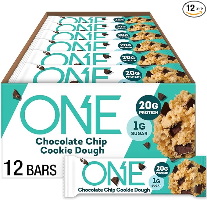 ONE Protein Bars Chocolate Chip Cookie Dough Gluten Free with 20g Protein and 1g Sugar Pantry Staples 2.12 oz (12 Count)