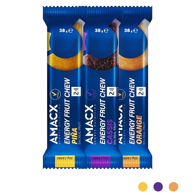 AMACX Fruit Chew Energy Bar – High Carb Running Fuel – 12 x 38g – Electrolyte Chews for Endurance Sports with 51% Fruit – Vegan Gluten &amp Lactose-Free – Sports Nutrition Running Chews (12 Pack Pi