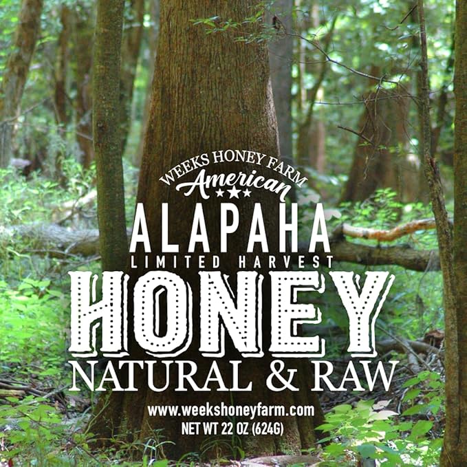 Weeks Honey Farm American Alapaha Honey is 100% Pure Raw Unique Natural Blend of South Georgia Tupelo and Wildflower Honey 22 Ounce Glass Jar
