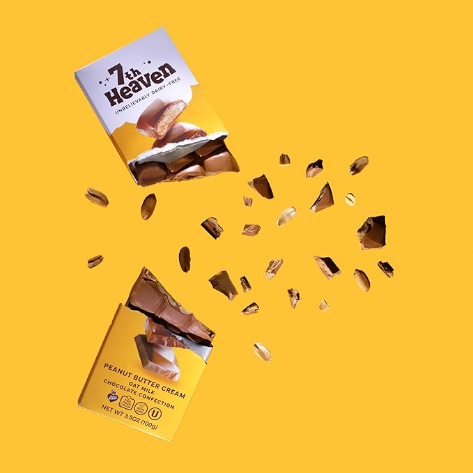 7th Heaven Vegan Oat Milk Chocolate Bars: Peanut Butter Cream - (3.5 oz - 4 Pack) Healthy Chocolate Perfect Valentines Gift For Your Loved Ones 100% Dairy Free Non GMO Kosher Parve Cruelty Free