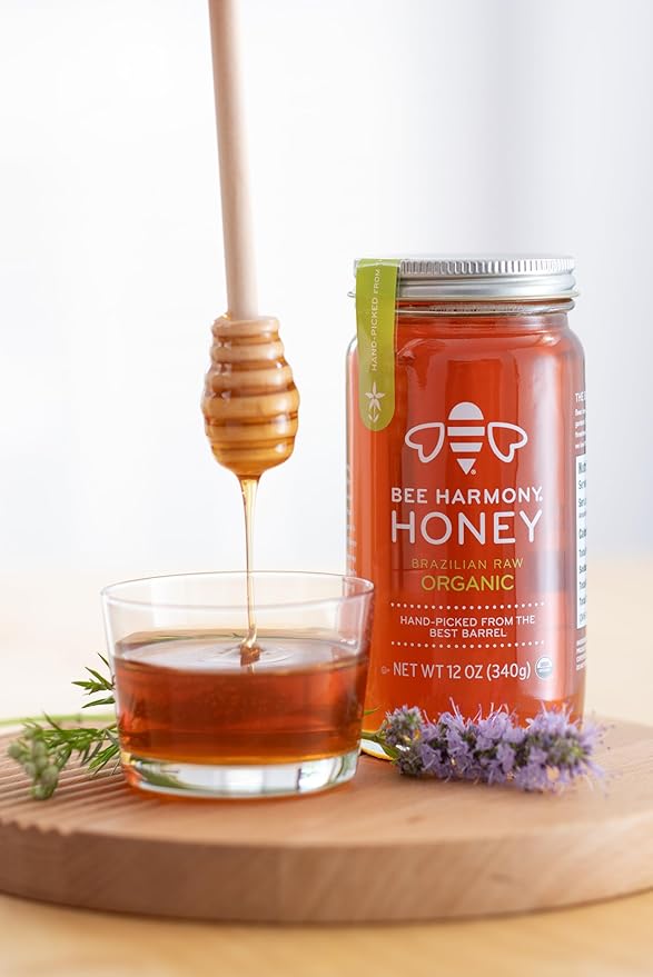 Bee Harmony Organic Raw Honey 12 OZ (Pack of 2 Jars)