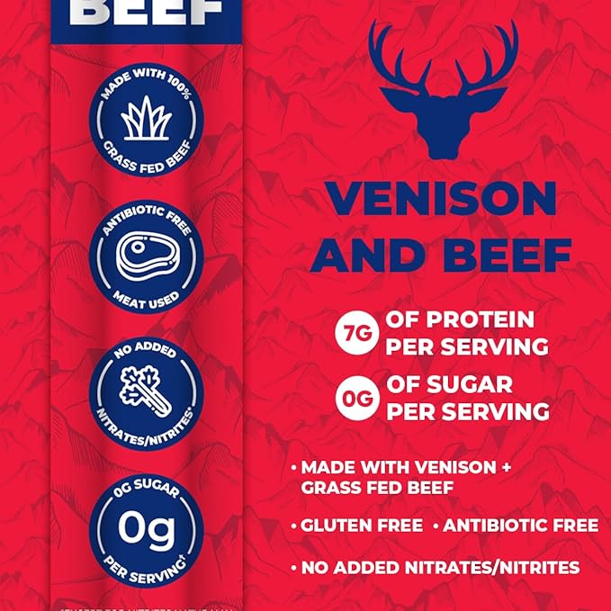 Apex Wild Game Gluten Free Keto Paleo Grass Fed Beef Zero Sugar Jerky Meat Snack Stick 1oz 12-Pack Venison