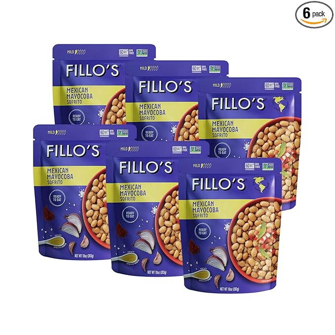 Fillo's Mexican Mayocoba Beans - Ready to Eat Beans Gluten-Free Preservative-Free Microwavable Non-GMO Vegan Friendly Plant Protein 10 oz Pk of 6
