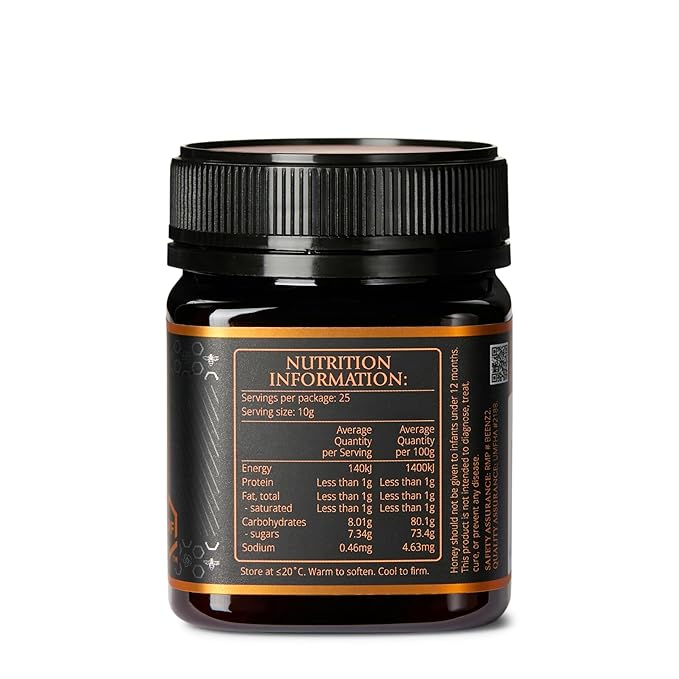 BeeNZ Raw Mānuka Honey Certified UMF 10+ (MGO 263+) Pure New Zealand Monofloral Mānuka Natural Sweetener Superfood for Wellness Support No Sugar Added Traceable from Hive to Jar 8.8 oz/250g