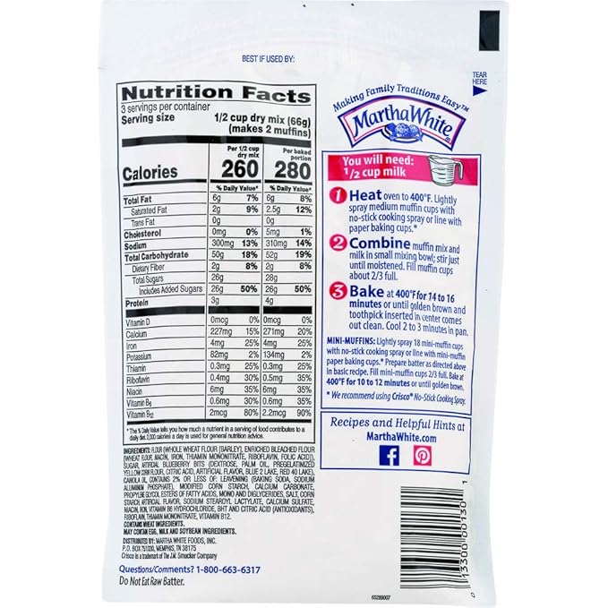 Martha White Whole Grain Blueberry Muffin Mix 7 Ounce (Pack of 12)