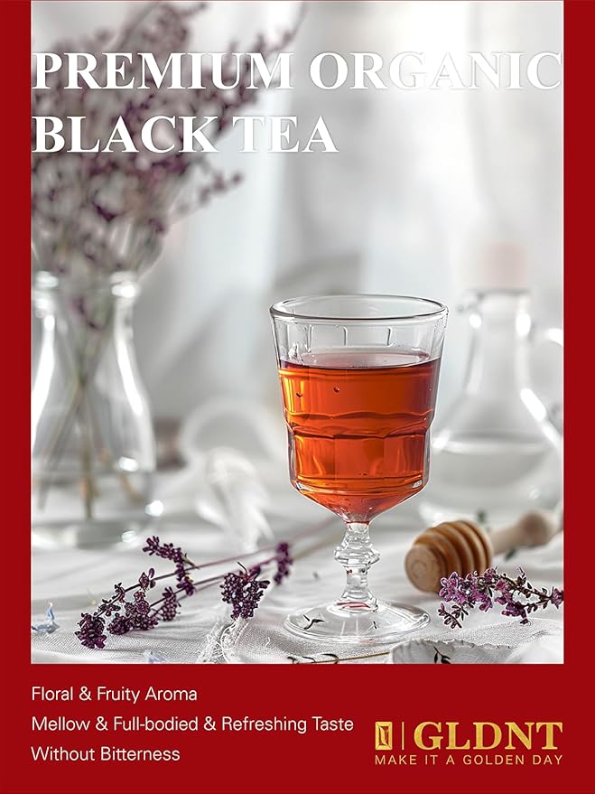 GLDNT Organic Black Tea Loose Leaf Natural Organic Black Tea Full-bodied &amp Mellow Taste Caffeinated Hot &amp Iced Tea 16oz
