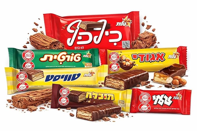 Israeli Chocolate Bar Variety Packof 7 snacks – Kif-Kef Pesek Zman Tortit Twist Egozi Taami Mekupelet | Assorted Chocolate Wafer &amp Nut Bars Kosher