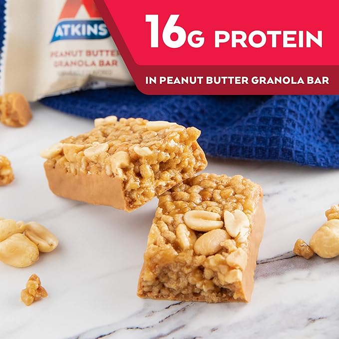 Atkins Peanut Butter Granola Protein Meal Bar High Fiber 16g Protein 1g Sugar 4g Net Carb &amp Endulge Chocolate Peanut Candies Dessert Favorite 0g Sugar 20 Counts
