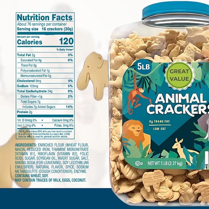 Animal Crackers 5 lb Bulk Tub Lightly Sweet Classic Snack - A Resealable Party Size Container for Pantries Events &amp Large Groups