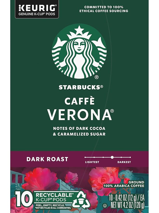 Starbucks Coffee K-Cup Pods Caffè Verona Dark Roast Coffee with Notes of Dark Cocoa &amp Caramelized Sugar Keurig Genuine K-Cup Pods 10 CT K-Cups/Box (Pack of 3 Boxes)