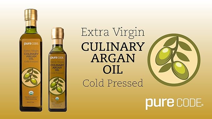 PURECODE Extra Virgin Culinary Argan Oil Cold Pressed - Edible Oil for Every Day Use - Organically Grown Harvested and Produced in Morocco - Natural Argan Oil - Moroccan Cooking (250mL)