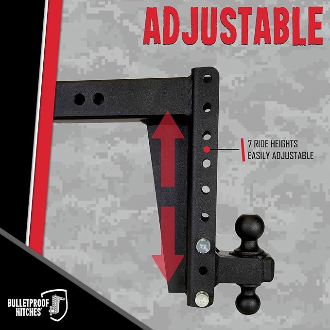 BulletProof Hitches - 3.0 Adjustable Heavy Duty Trailer Hitch (22000 lb. Rating) - 12 Drop/Rise Trailer Hitch with 2 &amp 2-5/16 Dual Ball - Powder Coat Solid Steel Corrosion-Resistant
