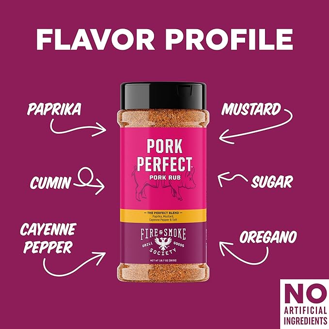 Fire &amp Smoke Society Pork Perfect Pork Rub | BBQ Seasoning for Smoking and Grilling Meat | Ribs Rub Spices | Paprika Mustard Cayenne Pepper &amp Salt | XL (2-Pack)