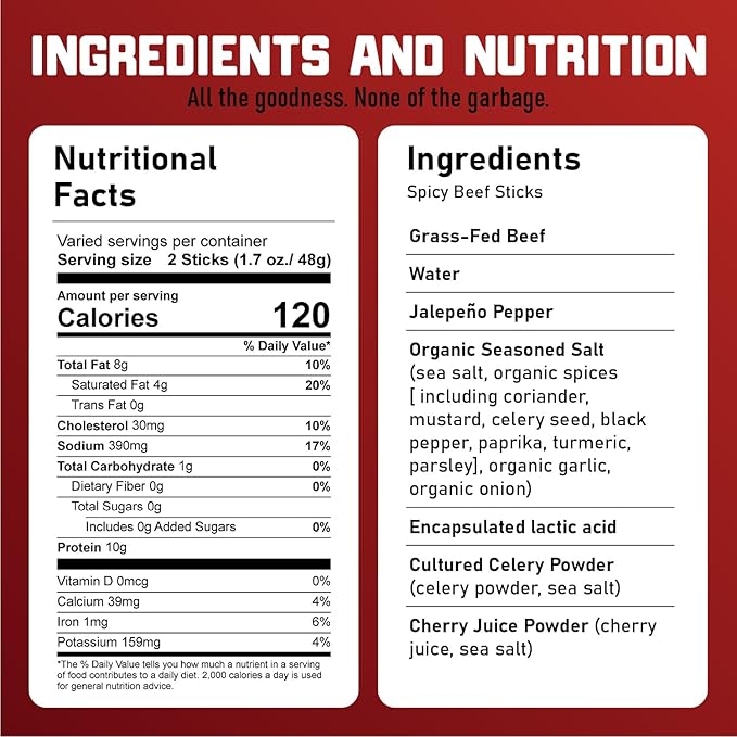 Nick's Sticks Clean &amp Balanced 100% Grass-Fed Spicy Beef Snack Sticks | Made in the USA | Gluten Free | Paleo Keto Whole30 Approved | No Soy Antibiotics or Hormones (12 – 1.7oz. Packages of 2 S