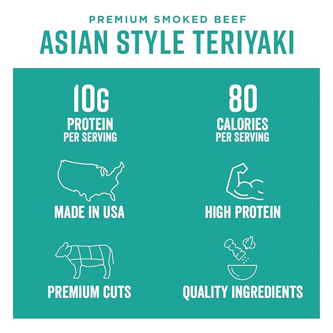Chef's Cut Beef Jerky Meat Teriyaki (2.5 Ounce Bags Pack of 4) - High Protein 10g Protein 80 Calories Gluten-Free Premium Lean Smoked Beef Keto Friendly Snack Low Carb Snack