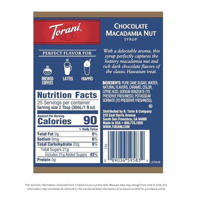 Torani Syrup Chocolate Macadamia Nut 25.4 Ounces (Pack of 4)