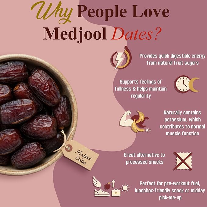 Sahara Gold Non Pitted Medjool Dates - Whole Sticky Gluten-Free Natural Sweet Fresh Dates Medjool - Soft High Fiber Fruit Perfect For Ramadan Snacking Baking &amp Smoothies 32 oz (2 lb)