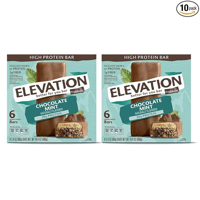 Millville Elevation Protein Bars Snack Endulgent Treat 1.4oz Bars 5g Protein (Chocolate Mint 2 Pack (10 Bars))