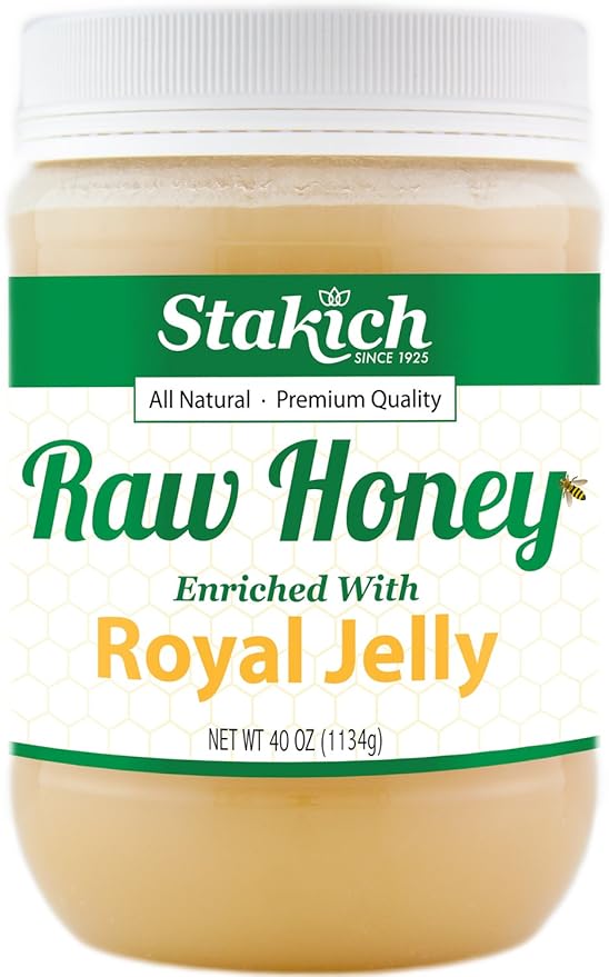 Stakich Royal Jelly Enriched Raw Honey - Pure Unprocessed Unheated - 40 Ounce