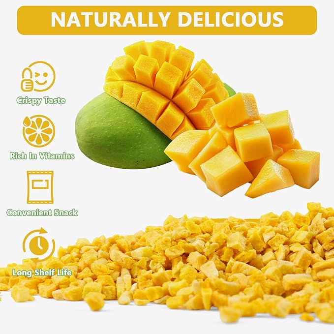 QZLGD Freeze Dried Mango Freeze Dried Fruit Diced Mango12.69oz/360g Crispy Crunchy Snacks for Baking Smoothie Yogurt