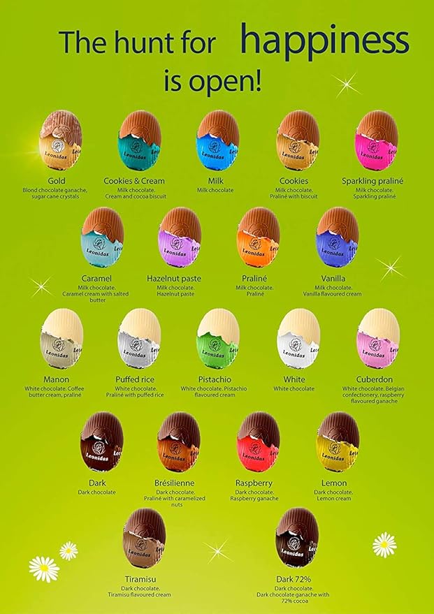 Leonidas Belgian Chocolates | Ballotin Box Easter Collection | Assorted Delicious Mini Easter Eggs | 19 different flavors | Imported fine Chocolate from Belgium (50 Chocolate Eggs)