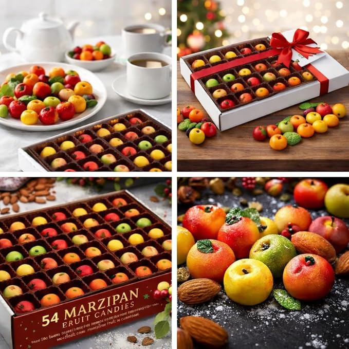 Bergen Marzipan 54 Piece Assorted Fruit Box Tray Net Weight 25 oz