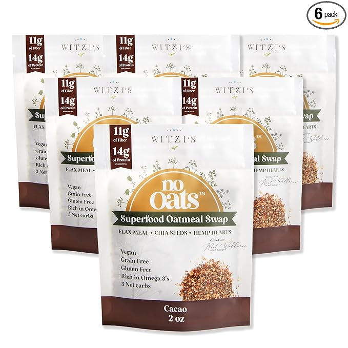 Witzi's No Oats Oatmeal Alternative Cacao 2oz (Pack of 6) Made with Chia Seeds Cinnamon &amp Chocolate Grain Free Gluten Free Vegan Keto