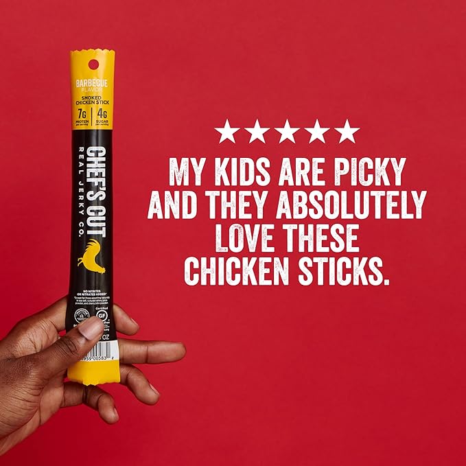 Chef’s Cut Real Chicken Snack Sticks | High Protein Meat Snack Sticks with 8g Protein &amp 70 Calories Gluten Free Keto-Friendly | Barbecue Flavor | 1 oz Stick (12-Count Bag) Individually Wrapped