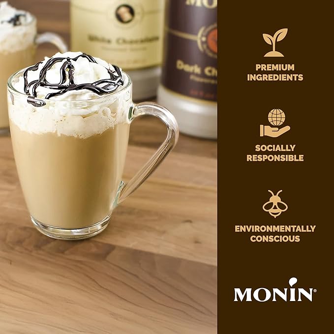 Monin - Dark Chocolate Sauce Velvety and Rich Great for Desserts Coffee and Snacks Gluten-Free (12 Ounce 6-Pack)