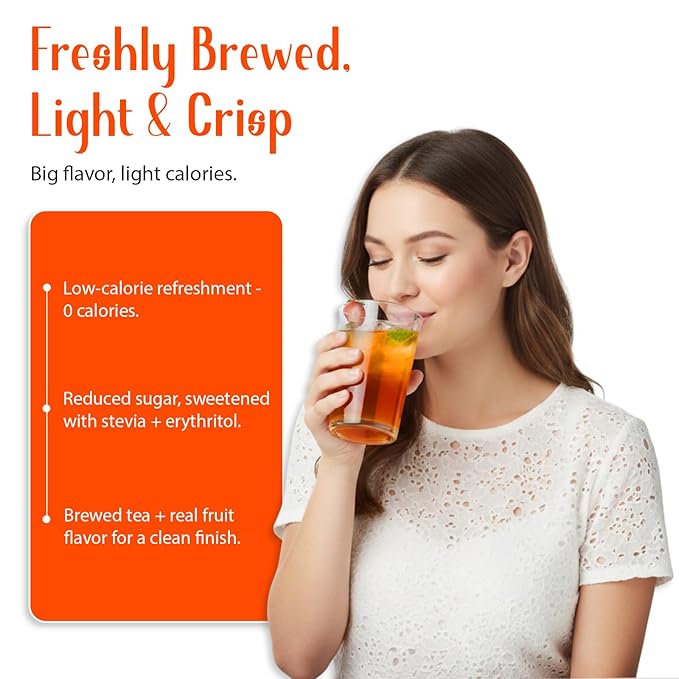 Texas Tea SLIM Fredericksburg Diet Peach Tea – Zero Calories Reduced Sugar Organic Black Tea with Real Texas Peaches Small-Batch Brewed 12-Pack 16oz Glass Bottles Southern Sweet Iced Tea