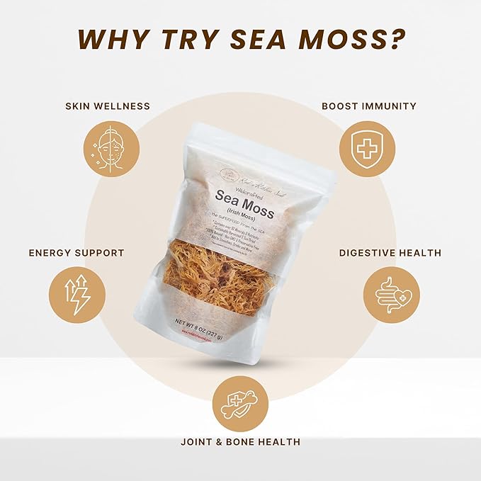 Raw Wildcrafted Gold Sea Moss 1 lb St. Lucia Sun-Dried Seamoss Natural Ocean Harvested Whole Moss | Makes 240+oz gel