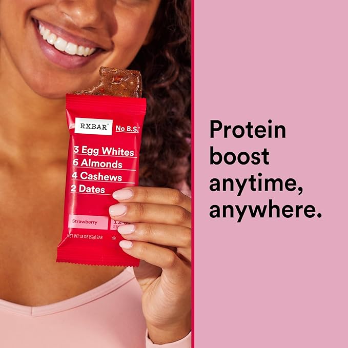 RXBAR Protein Bars 12g Protein Gluten Free Snacks Strawberry 22oz Box (12 Bars)
