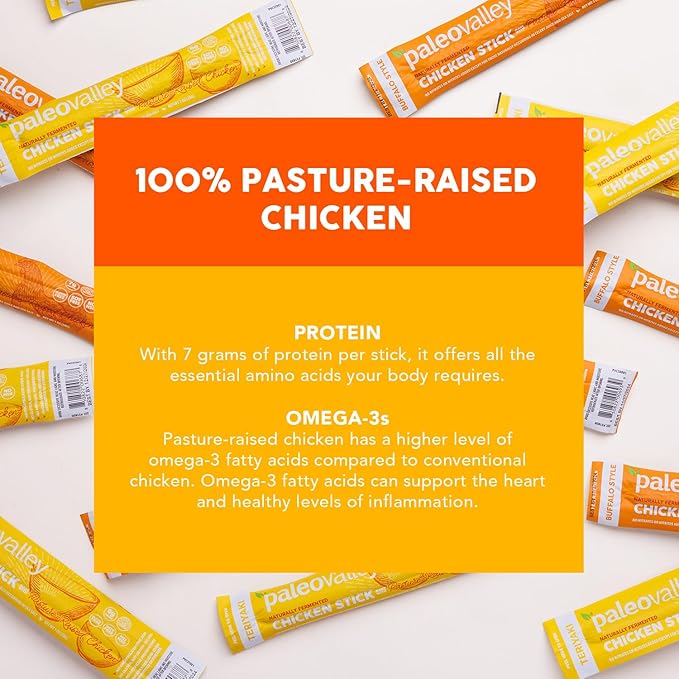 Paleovalley Pasture-Raised Chicken Sticks – 10 Pack – 7g Protein per Stick – Keto-Friendly Paleo Gluten-Free Nitrate-Free – On-the-Go Snack (10 Pack Teriyaki)