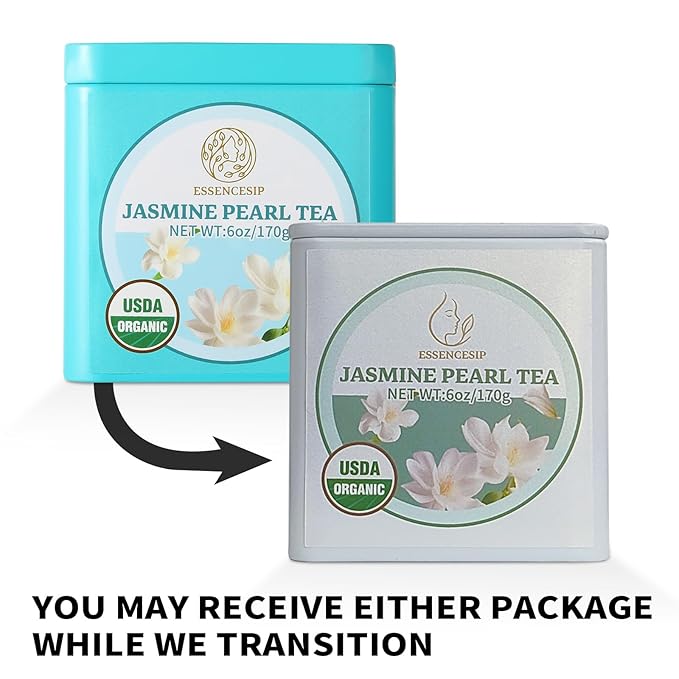 Essencesip Jasmine Pearl Green Tea Loose Leaf 6oz Tin – 4x Scented Dragon Pearls with Deep Jasmin Aroma Smooth Taste USDA Organic Ethically Sourced