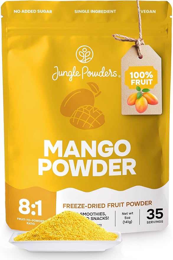Jungle Powders Freeze Dried Mango Powder 5 Ounce Bag Dehydrated Mango Extract For Baking No Sugar Added Dry Mango Powder Additive Free Mangoes Whole Fruit Dried Mango Juice for Smoothies &amp Flavori
