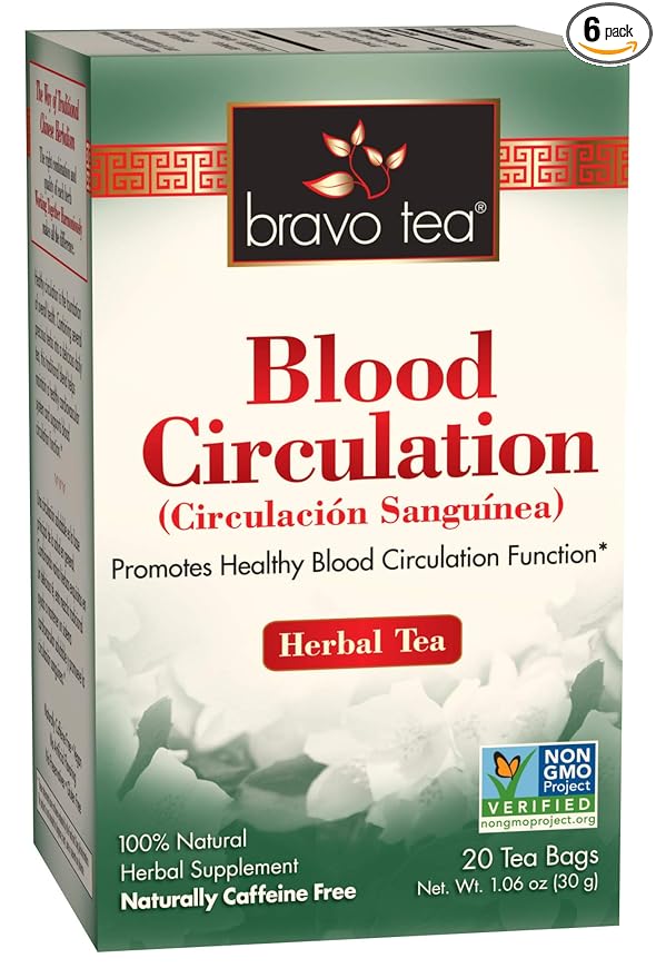 Bravo Tea Blood Circulation Herbal Tea Naturally Caffeine Free Vegan Friendly Gluten Free &amp Non-GMO 20 Tea Bags (Pack of 6)