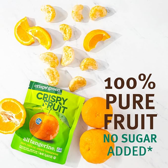 Crispy Green Freeze-Dried Tangerine Fruit Snacks 0.42 Oz (Pack of 12) 100% Pure Fruit All-Natural No Added Sugar Single-Serve Bags for Healthy Snacks &amp School Lunches