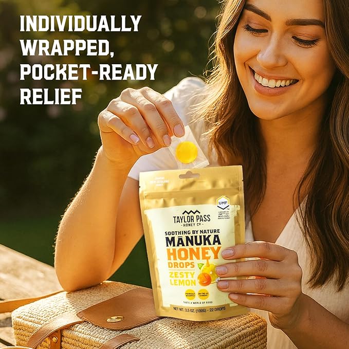 Taylor Pass Mānuka Honey Drops Bundle UMF™ 10+ Zesty Lemon &amp Berry Bliss Lozenges | Natural Soothing On-The-Go | 2 Packs 22 Drops Each | Made in New Zealand