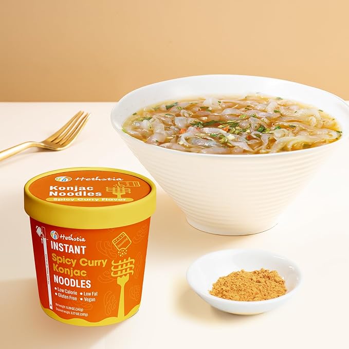 Hethstia Konjac Noodle Soup 6-Pack Instant Shirataki Noodle Spicy Curry Cups – Low Carb Vegan Keto Gluten-Free Ready-to-Eat Asian Pho Low-Calorie Quick Meal 34.32oz