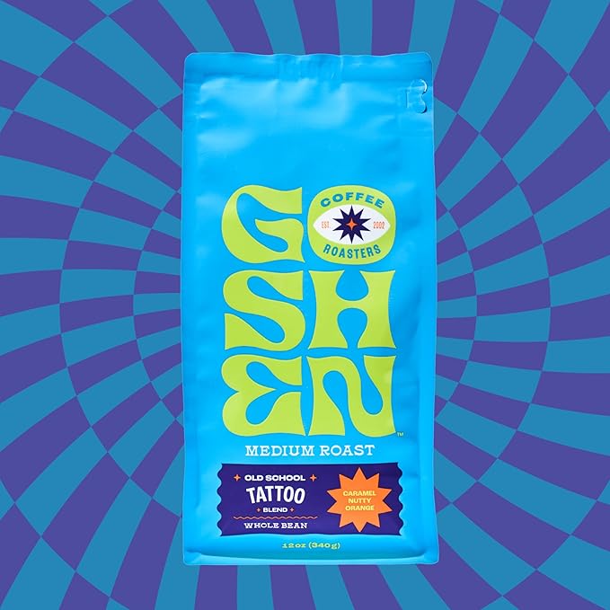 Goshen Coffee Roasters Whole Bean Old School Tattoo House Blend | Medium Roast Brewed or Espresso | Award-Winning Natural and Washed | Caramel Nutty Orange Flavors | 2 Lb Bag