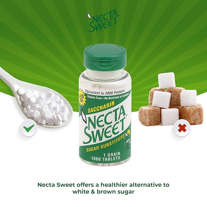 Necta Sweet 1-Grain Saccharin Tablets - Zero-Calorie Sugar Substitutes (8-Pack 1000-Tablet Bottle)
