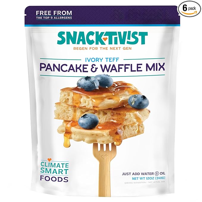Snacktivist - Ivory Teff Pancake &amp Waffle Mix Gluten-Free Vegan non-GMO Allergen-Friendly 12 Ounce (Pack of 6)