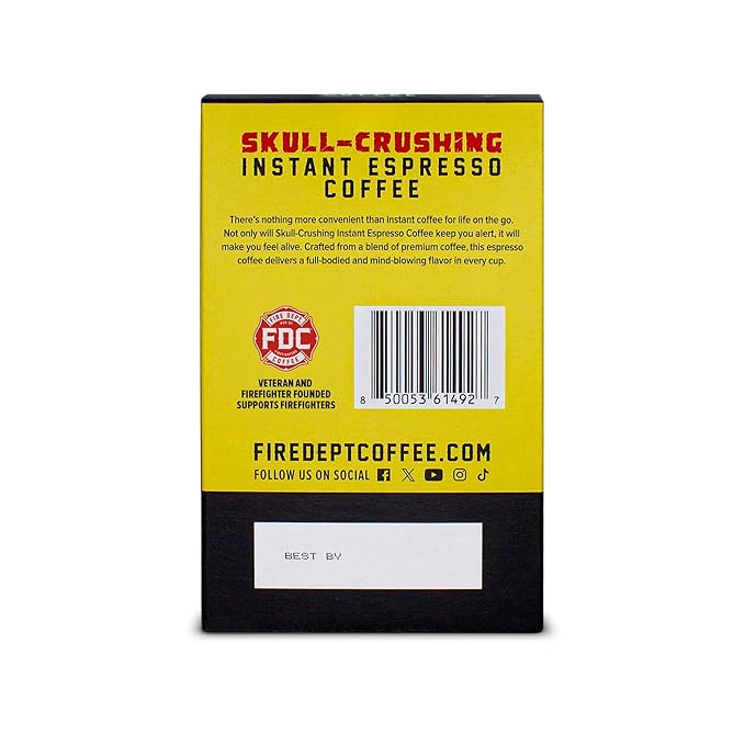 Fire Department Coffee Skull-Crushing Espresso Dark Roast Instant Coffee Packets - 60 Single Serve Packets - Gives Back to Firefighters - Veteran Owned