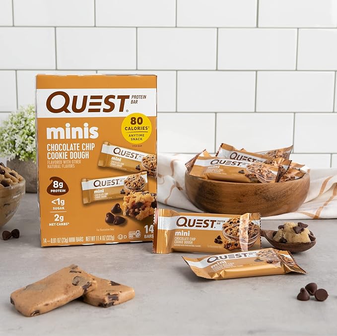 Quest Nutrition Mini Protein Bars Bundle Chocolate Chip Cookie Dough and Cookies &amp Cream High Protein Low Carb Keto Friendly 14 Count Each