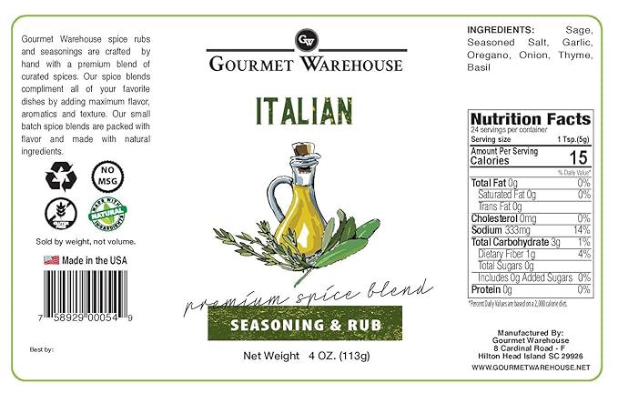 Gourmet Warehouse Italian Seasoning 4 ozs 3 Pack - Gluten Free No MSG No HFCS