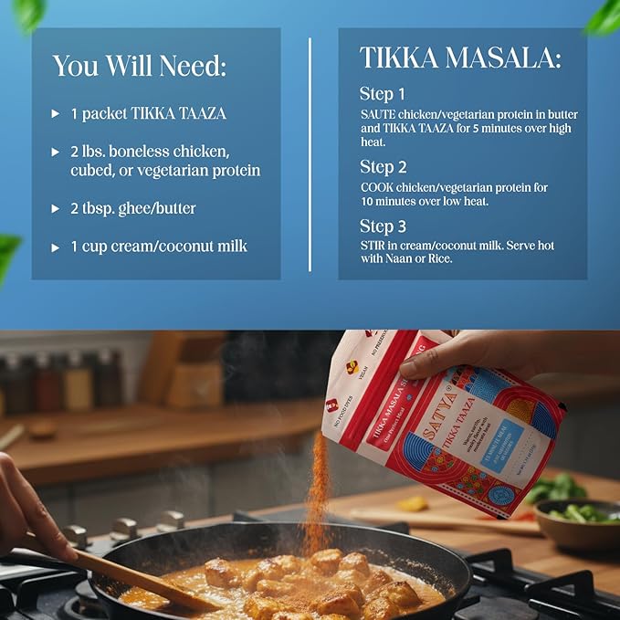 Satya Tikka Masala Powdered Seasoning Mix 1.31 oz Sachets (Pack of 5-185gm) – Smoky Indian Paneer Tikka Masala for Vegetables Chicken - Vegan Gluten &amp Dye Free Low Sodium Authentic Indian Spice