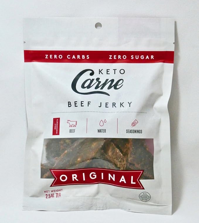 KETO CARNE | Healthy Keto &amp Low Carb Beef Jerky | 0g Carb | 0g Sugar | Sugar Free Zero Carb | Gluten Free | Soy Free | Preservative Free | Nitrate Free | All Natural | Pack of 4