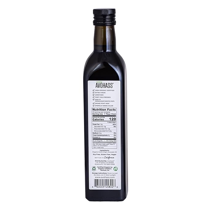 Avohass Mexico USDA Organic Certified Extra Virgin Avocado Oil 16.9 fl oz Bottle