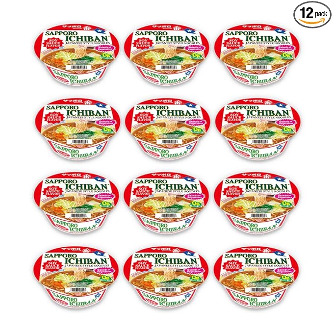 [SAPPORO ICHIBAN] Original Shoyu Ramen Bowl (Donburi) Noodles No. 1 Tasting Japanese Instant Cup Noodles (2.94 oz x 12 Bowls) (Original Shoyu)